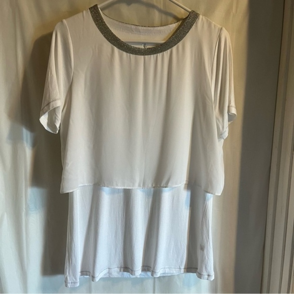 Juicy Couture Layered Top Size Medium Sparkle Collar Blouse Lightweight Pullover